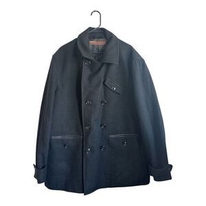 Perry Ellis Men's‎  Coat Size XXL Black Wool Blend Jacket Double Breasted coat